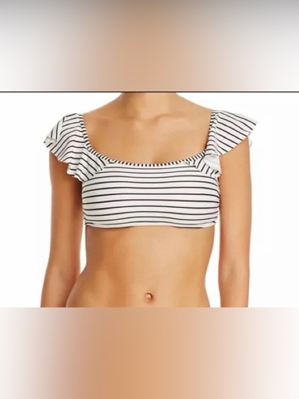Vince Camuto Black White Striped Ruffle Off Shoulder Bikini Top Only Sz SM NWT